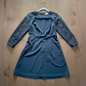 LOFT / Dark Blue Dress with Crochet Lace Sleeves (Petite)